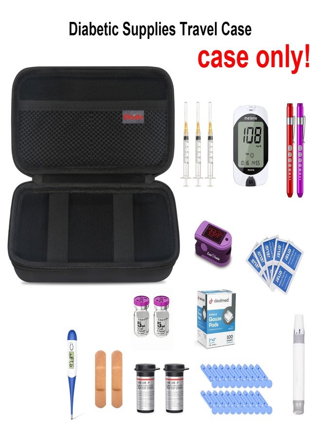 Elonbo Diabetic Supplies Travel Case, Diabetic Supply Organizer Bag, Glucose Meter Storage Case, Insulin Pen Carrying Case for Glucose Monitor, Blood Sugar Test Strips, Lancets, Syringe, Black - Image 2